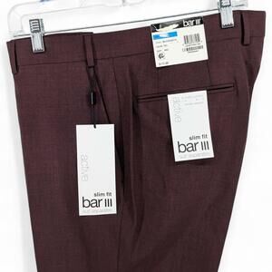 Bar Iii Men's Slim-Fit Wool Stretch Suit Dress Pants Red Burgundy 36 x 30